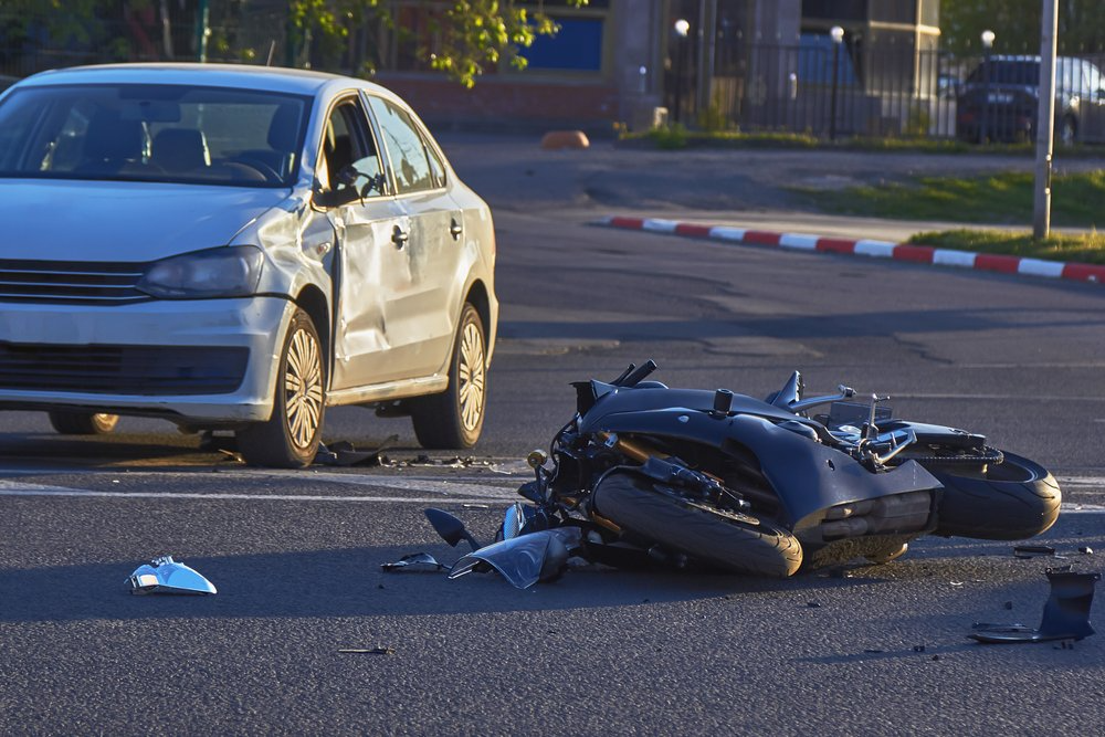 wrecked motorcycle after rear en